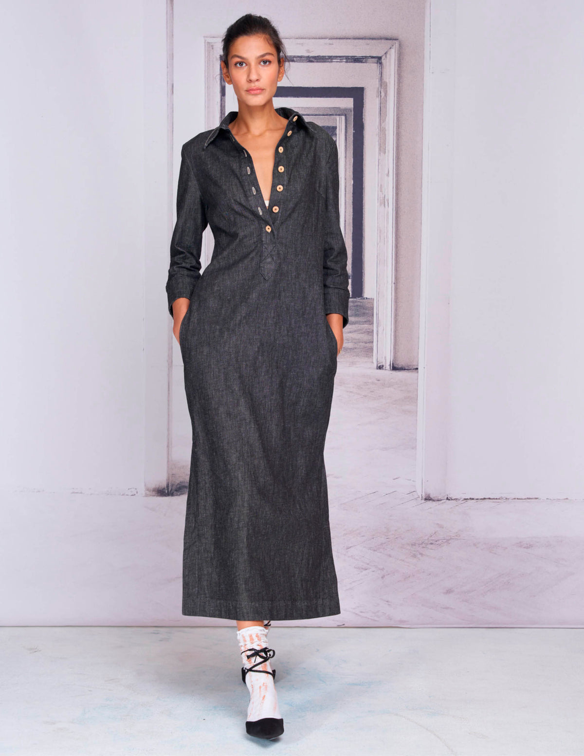 Abeni Beaded Denim Kaftan ( One Of A kind)